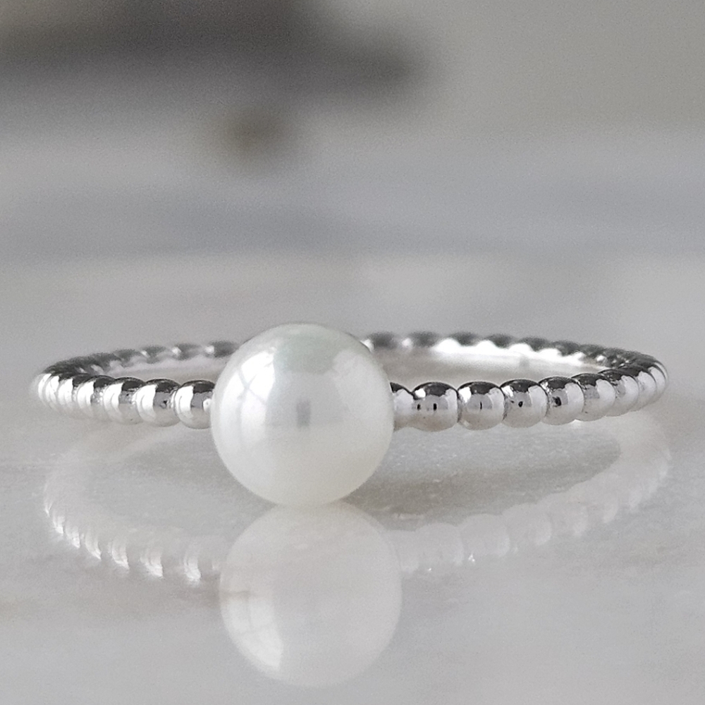 Dainty Pearl Ring, 925 Sterling Silver Charmed Aroma